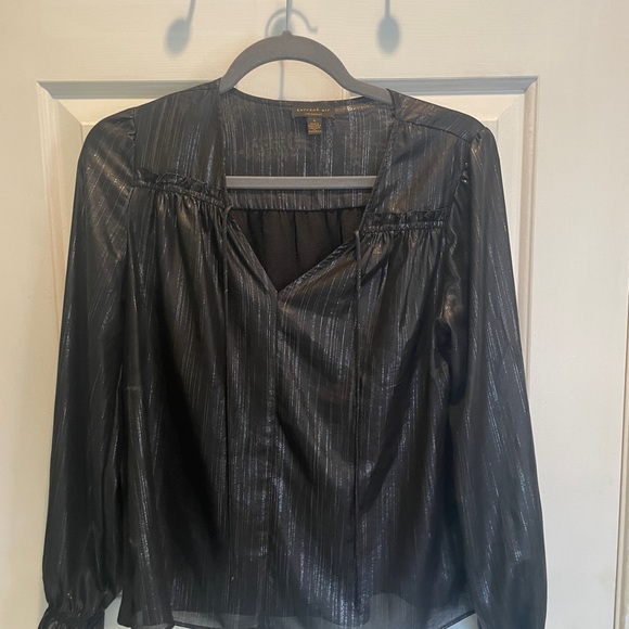 Anthropologie Current Air BLACK Metallic Blouse Size S - Picture 4 of 9
